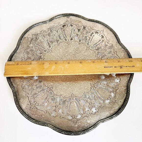 Vintage Estate English Sheffield Silver Plate Pierced Reticulated 10 Round Plate - Picture 2 of 7
